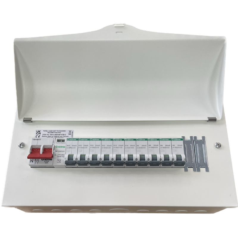Crabtree Starbreaker 12 Way Metal Clad Consumer Unit with SPD & 10 RCBO's CSB1122