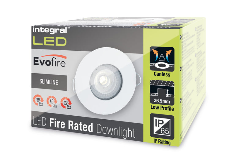 Integral LED Evofire Fire Rated Downlight 70Mm Cutout Ip65 White Round & GU10 Holder ILDLFR70D001
