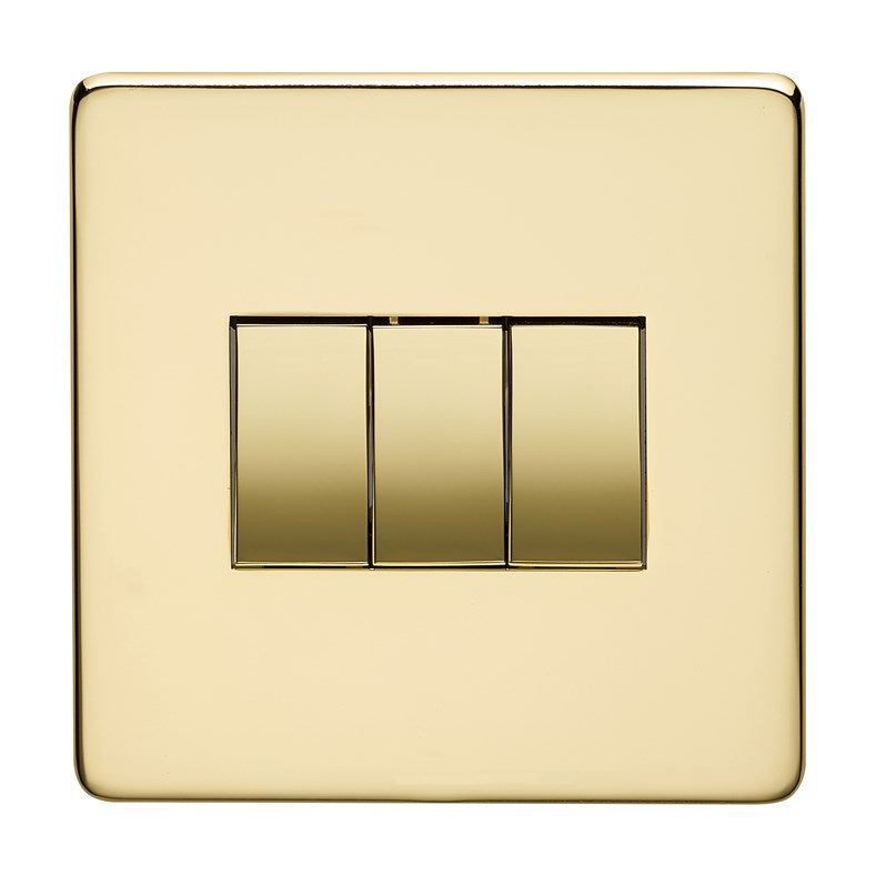 Crabtree Platinum Polished Brass 3 Gang Light Switch 7173/PB