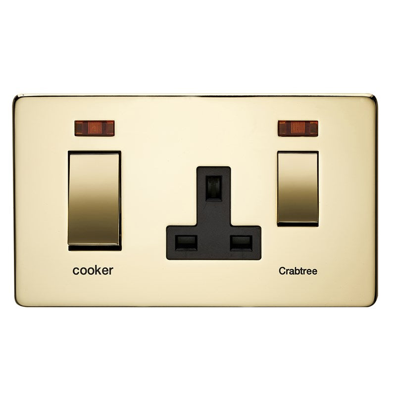 Crabtree Platinum Polished Brass 45 Amp Cooker Socket 7521/3PB