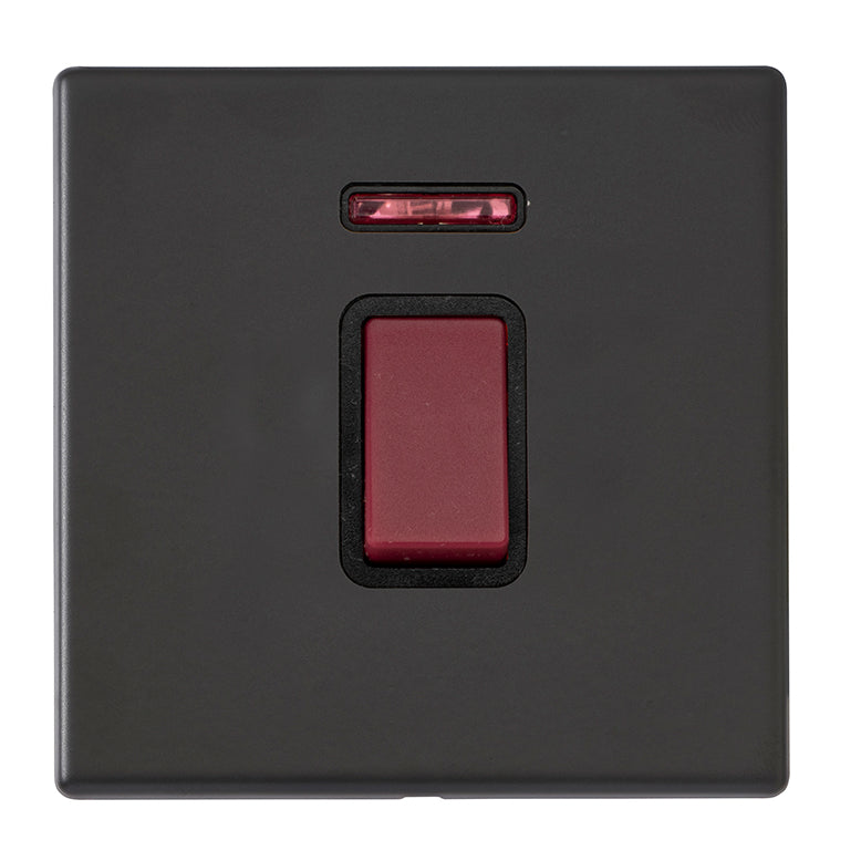 Hamilton Hartland G2 Matt Black 1g 45A Double Pole with Neon Red Rkr/BL 7G2MB45NB
