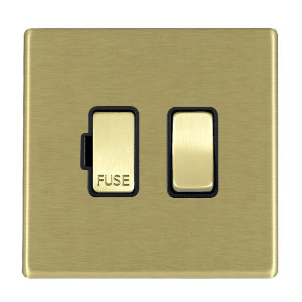 Hamilton Hartland G2 Satin Brass 13A Double Pole Switched Fused Spur with Satin Brass Insert and Black Surround 7G22SPSB-B