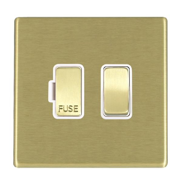 Hamilton Hartland G2 Satin Brass 13A Double Pole Switched Fused Spur with Satin Brass Insert and White Surround 7G22SPSB-W