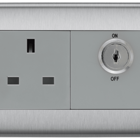BG Nexus Brushed Steel 13 Amp Double Pole Key Controlled Socket NBSKYSWSG