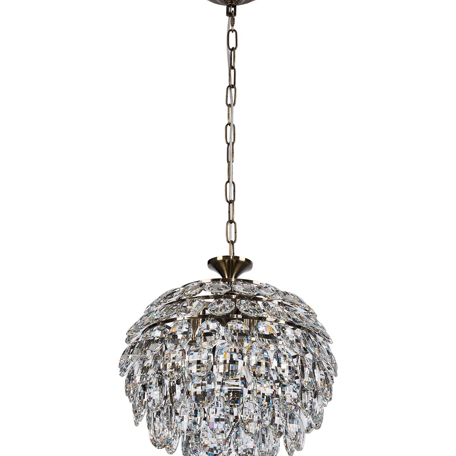Lightologist Conifer 35cm Pendant, 3 Light E14, Antique Brass/Crystal