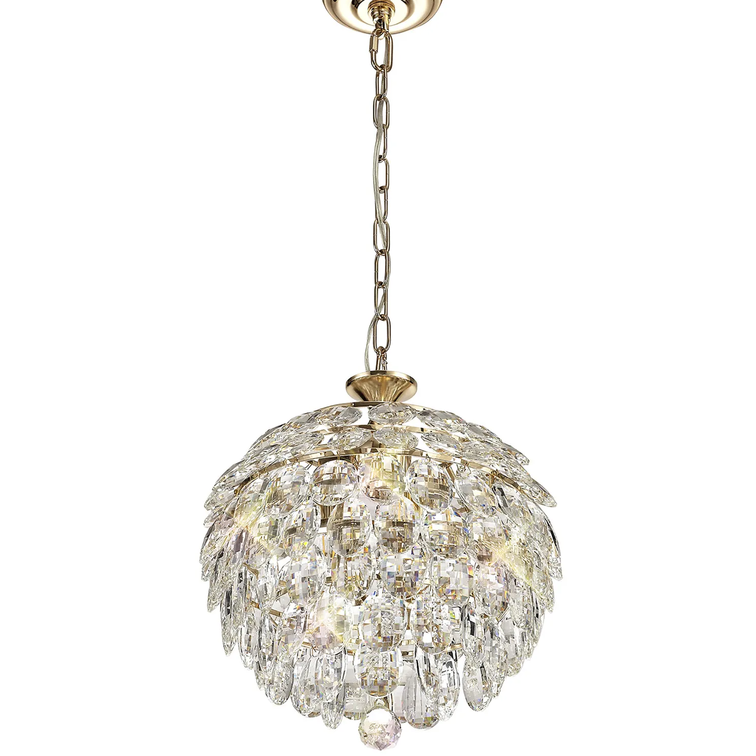 Lightologist Conifer 35cm Pendant, 3 Light E14, French Gold/Crystal