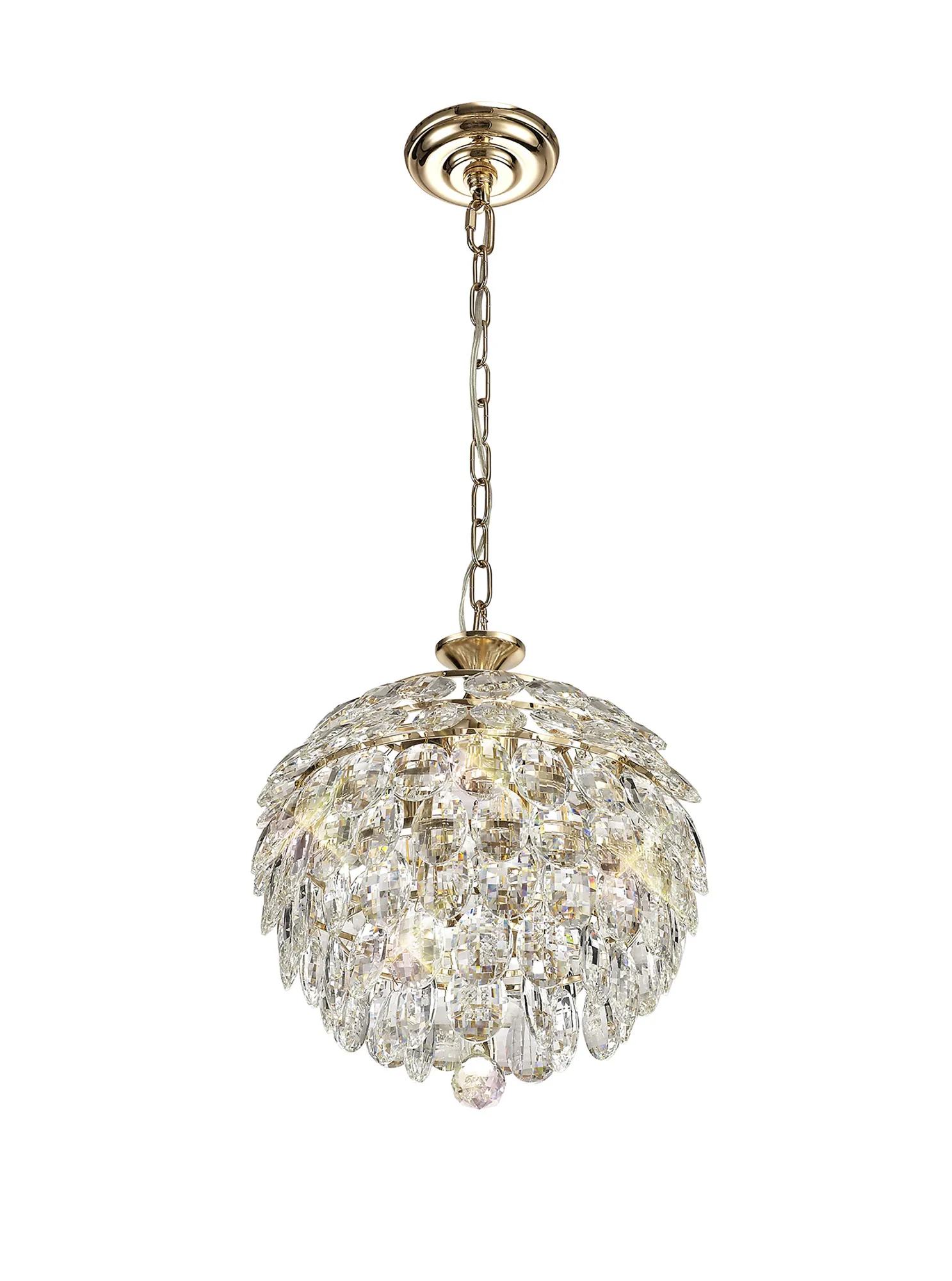 Lightologist Conifer 35cm Pendant, 3 Light E14, French Gold/Crystal