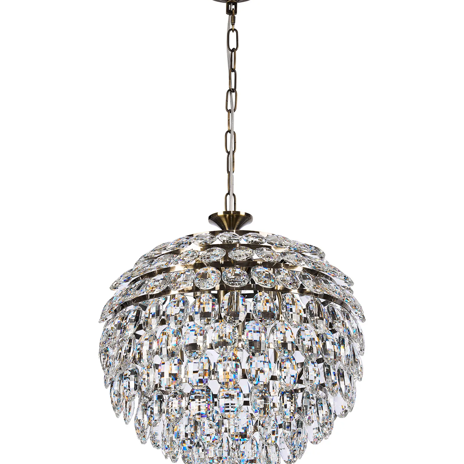 Lightologist Conifer 45cm Pendant, 6 Light E14, Antique Brass/Crystal