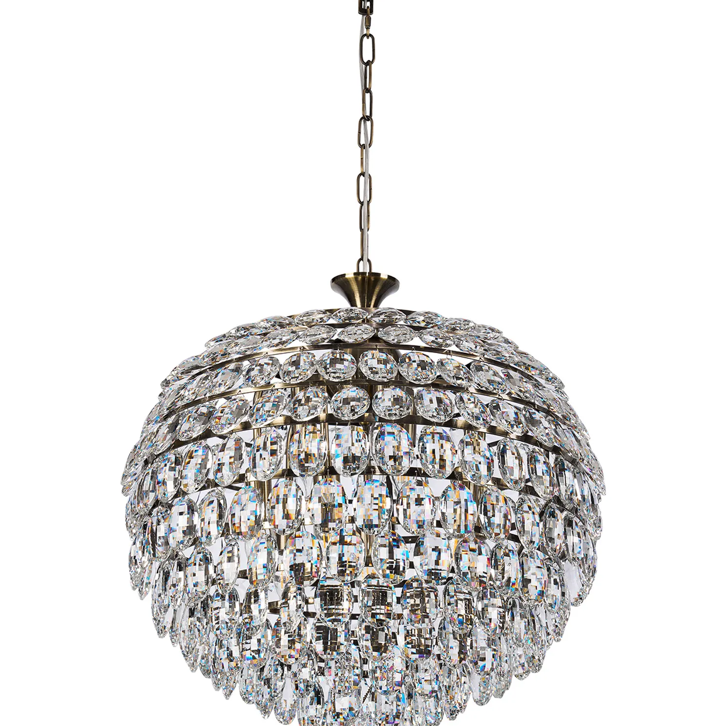 Lightologist Conifer 54cm Pendant, 9 Light E14, Antique Brass/Crystal