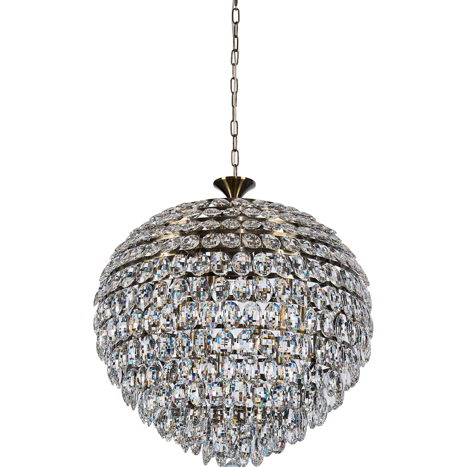 Lightologist Conifer 66cm Pendant, 12 Light E14, Antique Brass/Crystal