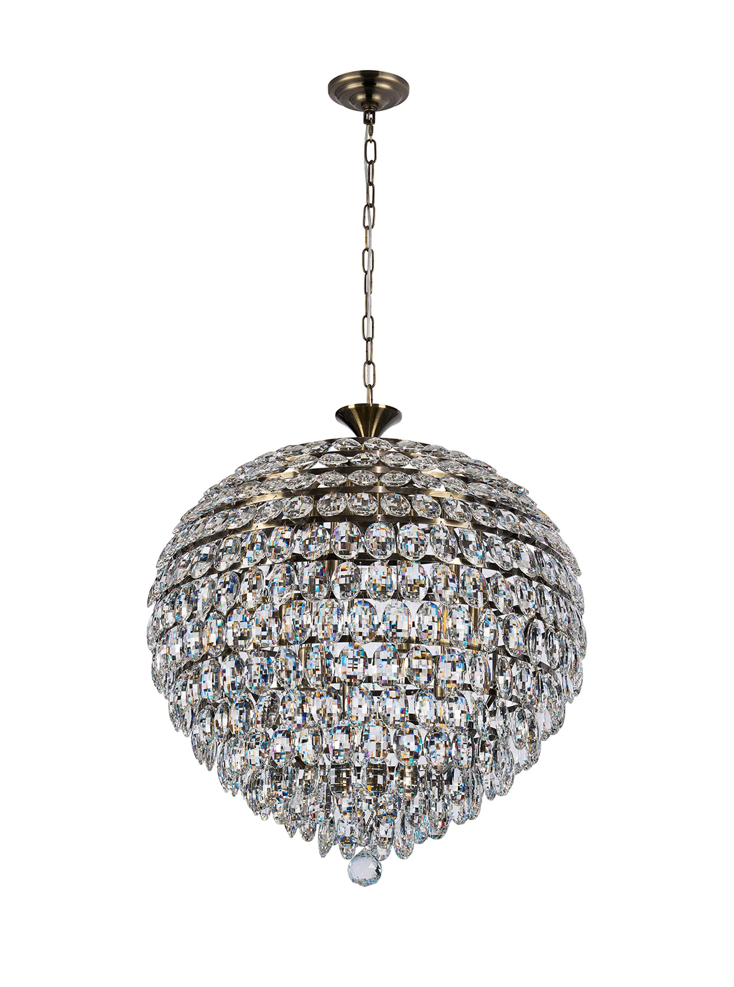 Lightologist Conifer 66cm Pendant, 12 Light E14, Antique Brass/Crystal