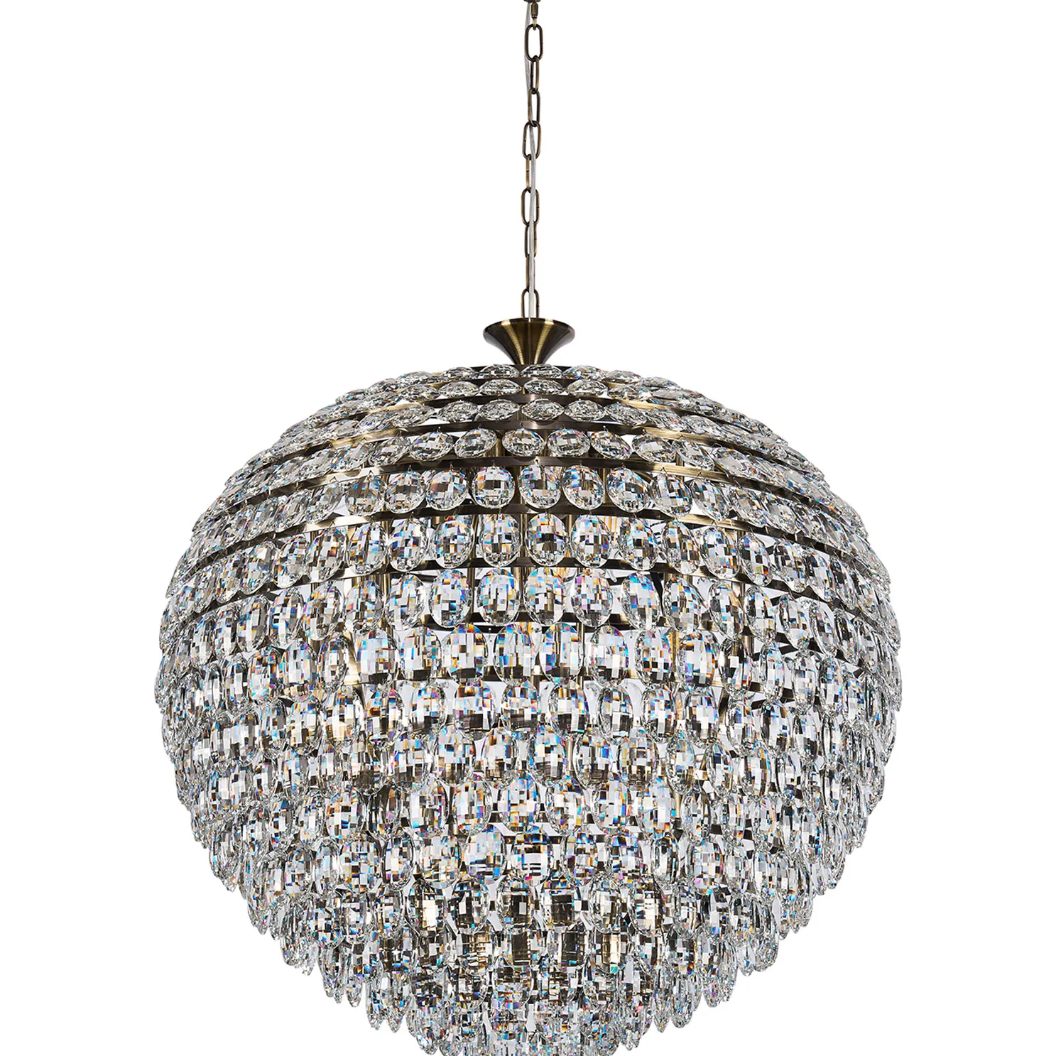 Lightologist Conifer 80cm Pendant, 16 Light E14, Antique Brass/Crystal