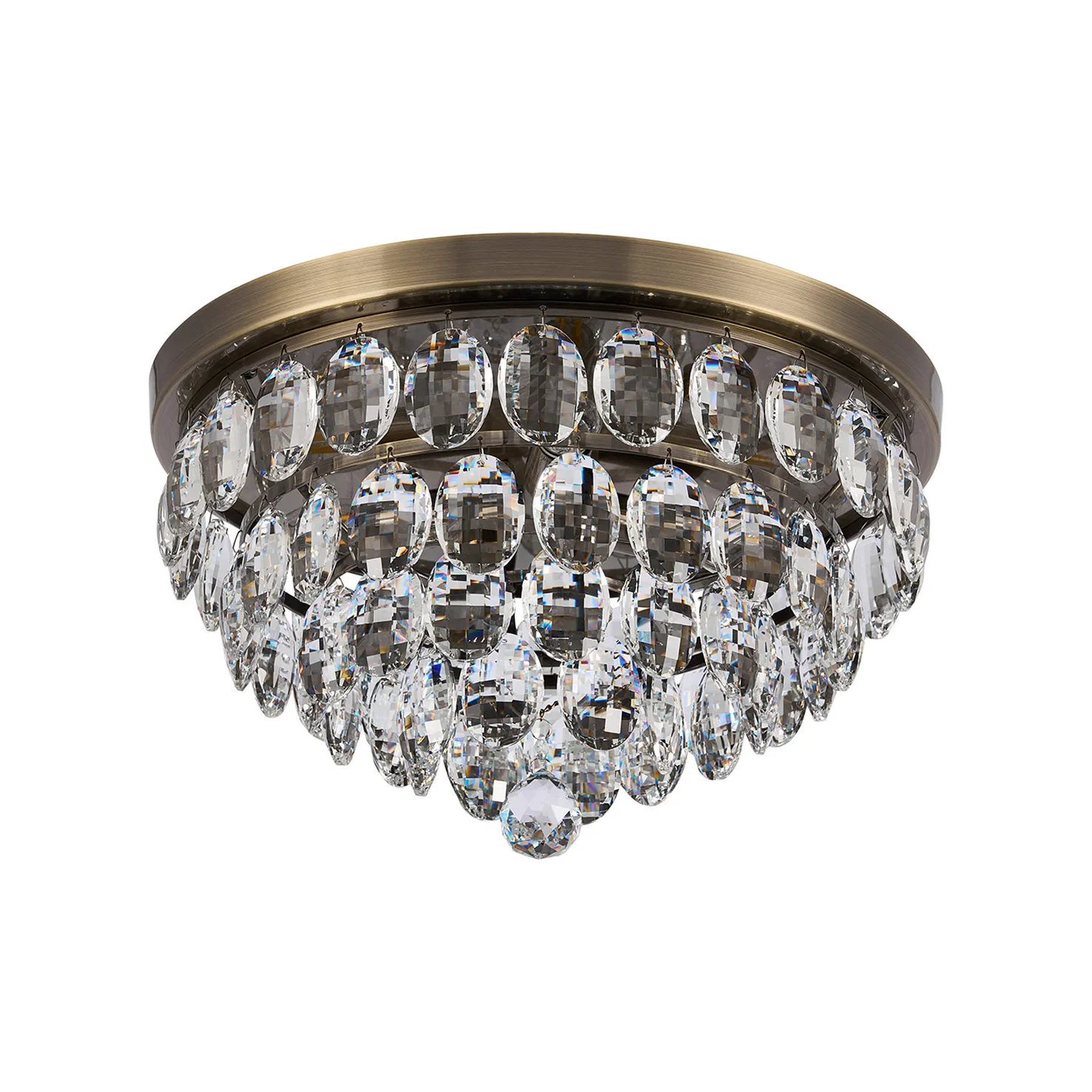 Lightologist Conifer 40cm Flush Ceiling, 3 Light E14, Antique Brass/Crystal