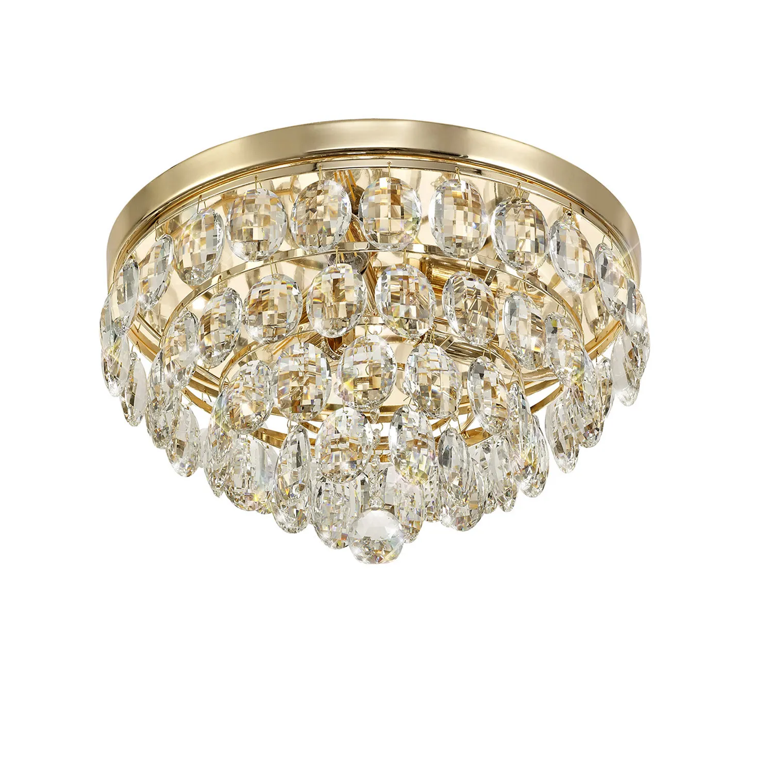 Lightologist Conifer 40cm Flush Ceiling, 3 Light E14, French Gold/Crystal
