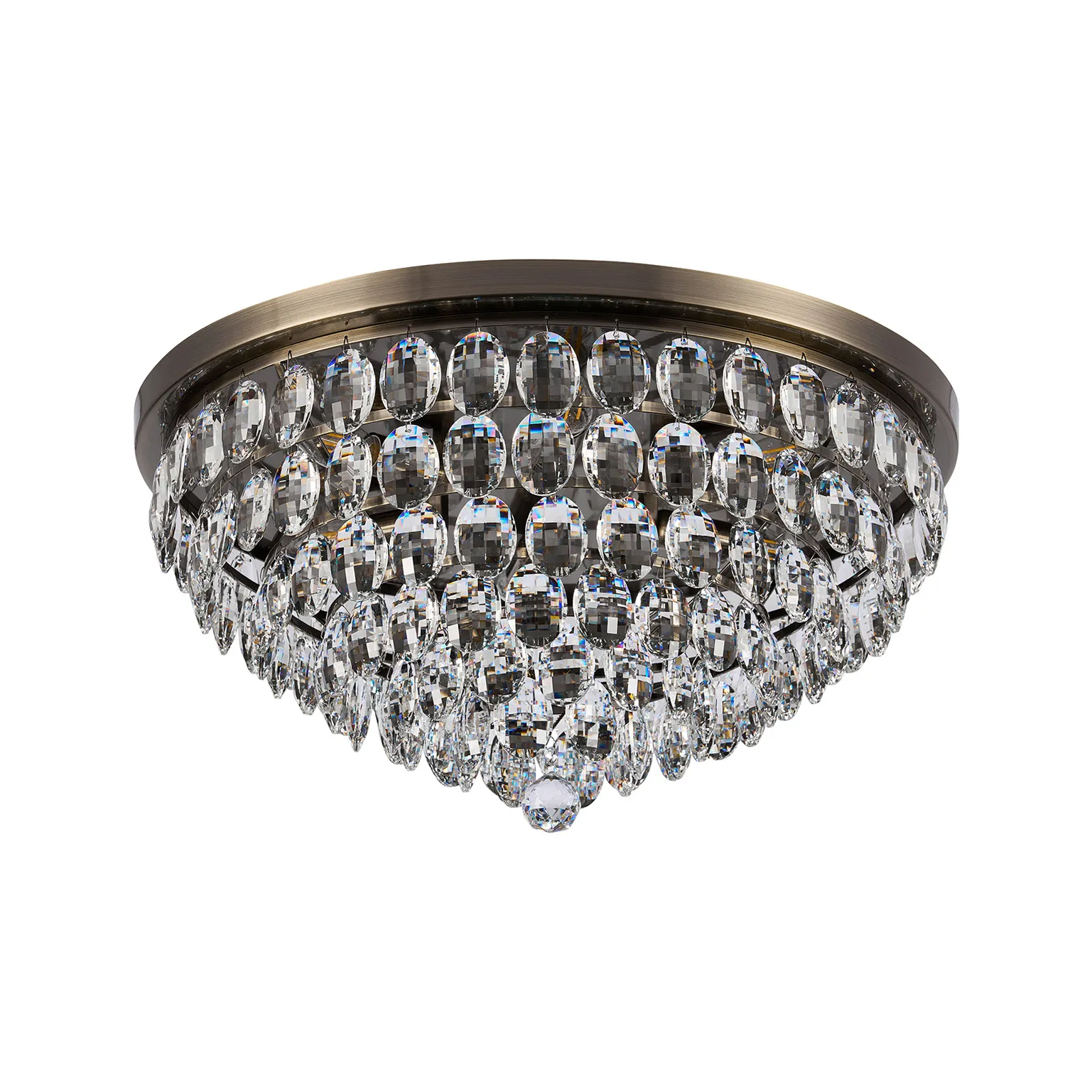 Lightologist Conifer 60cm Flush Ceiling, 6 Light E14, Antique Brass/Crystal