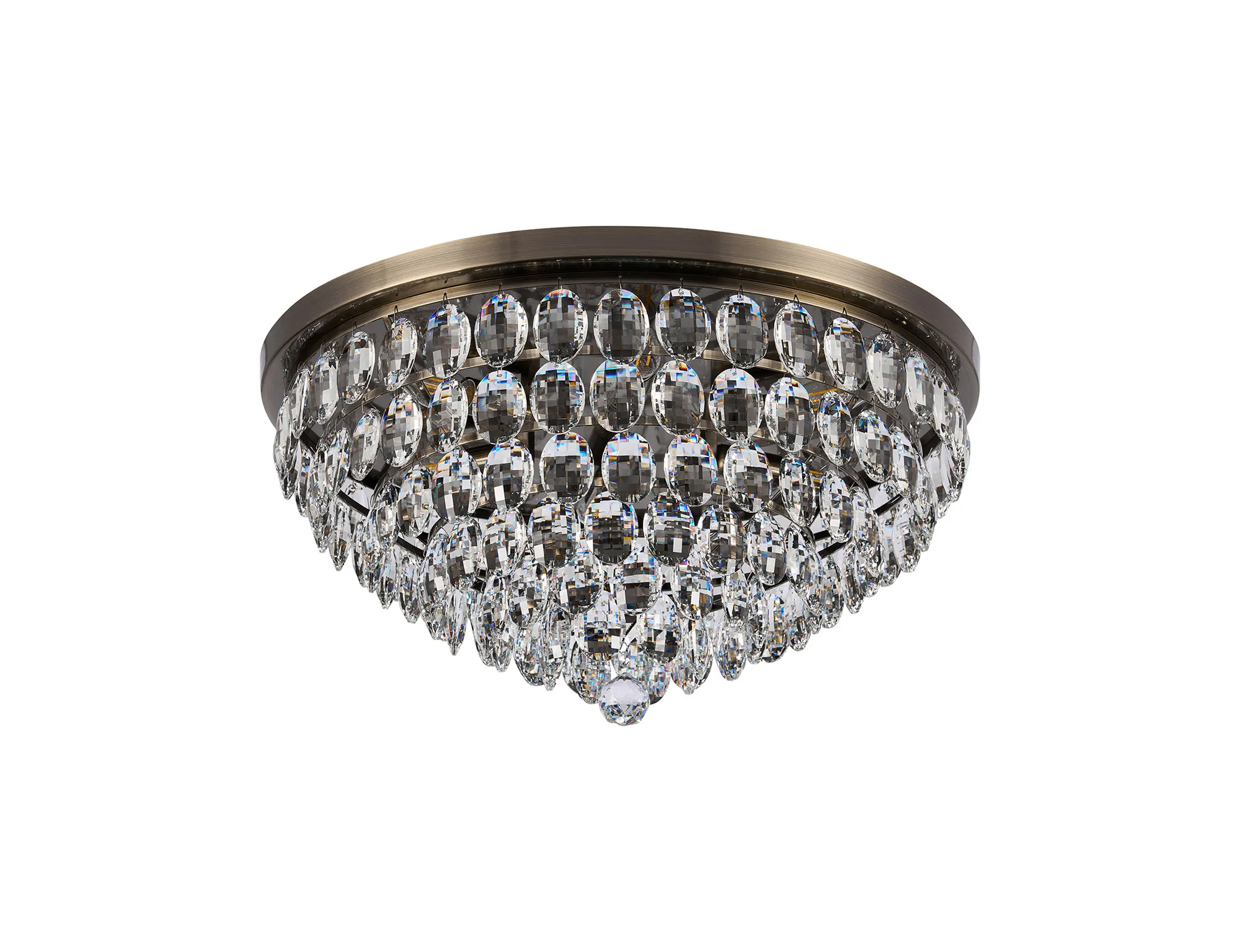 Lightologist Conifer 60cm Flush Ceiling, 6 Light E14, Antique Brass/Crystal