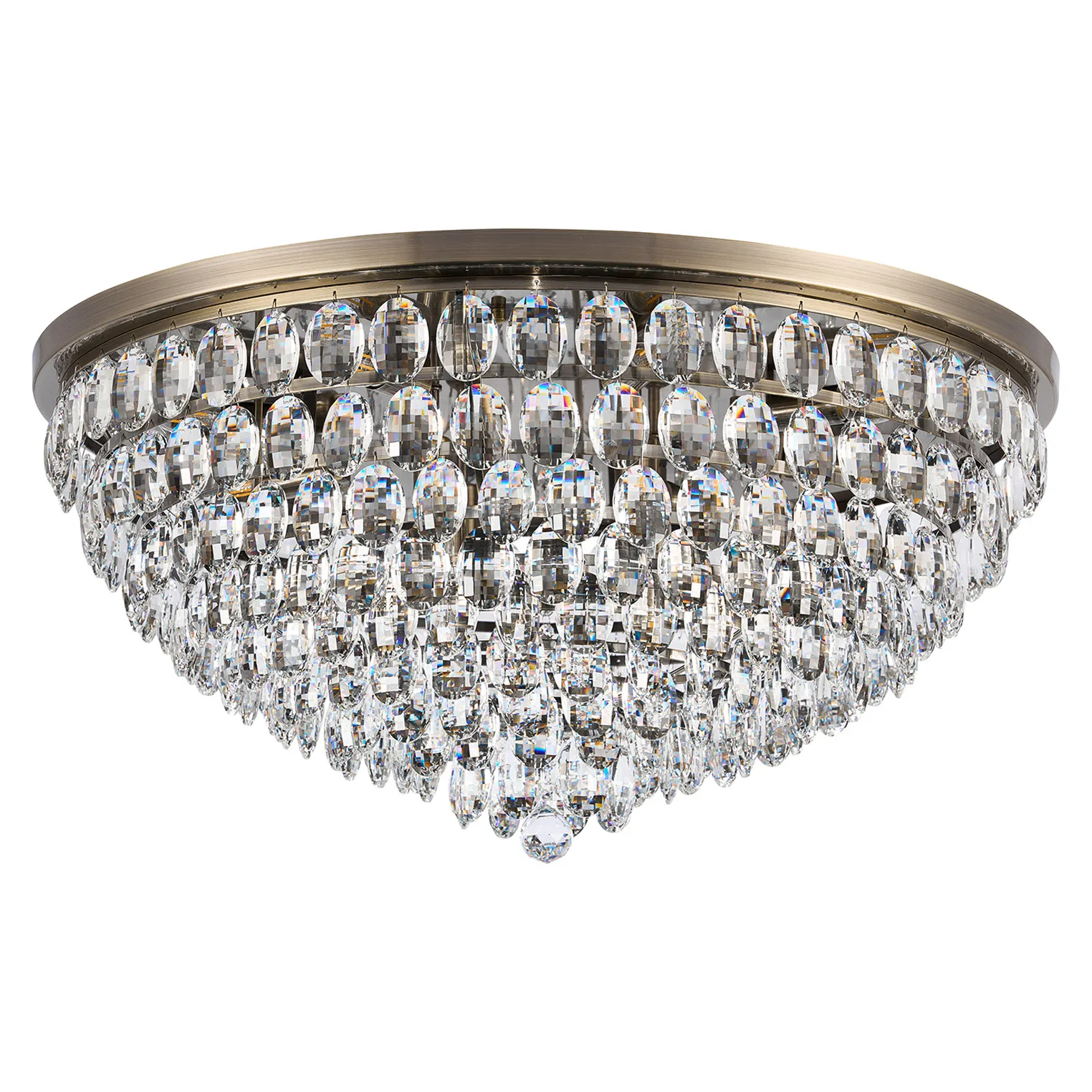 Lightologist Conifer 80cm Flush Ceiling, 12 Light E14, Antique Brass/Crystal