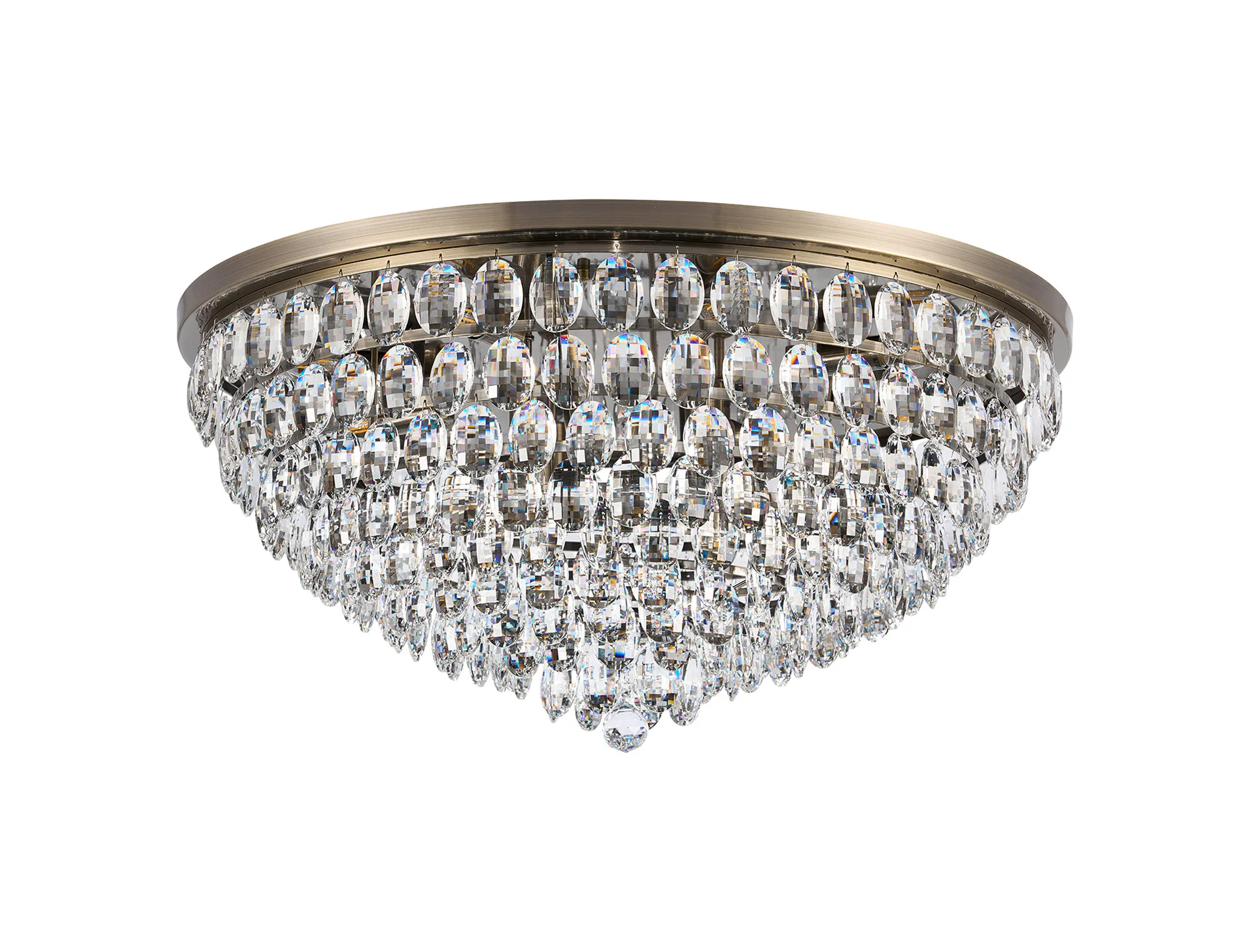 Lightologist Conifer 80cm Flush Ceiling, 12 Light E14, Antique Brass/Crystal