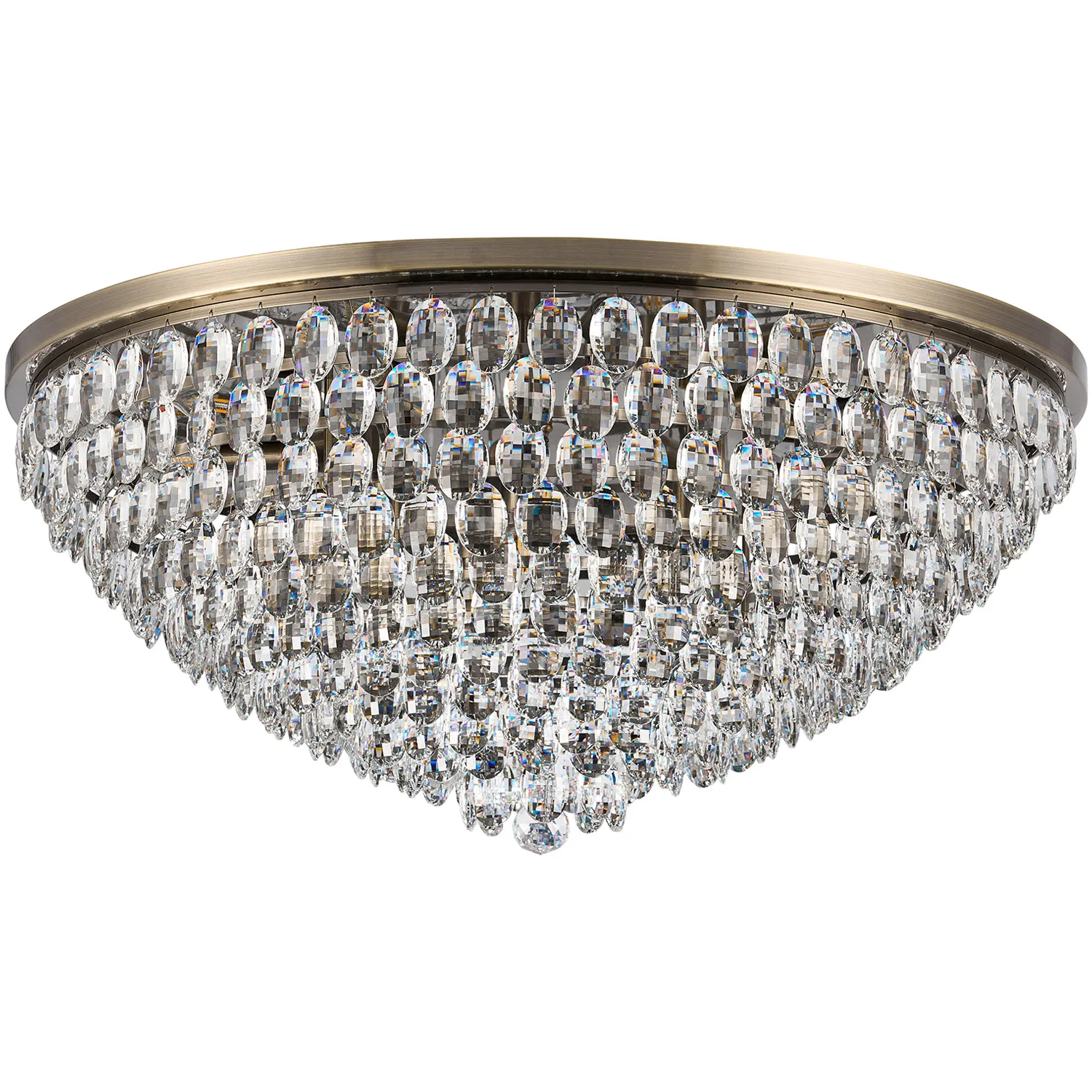 Lightologist Conifer 95cm Flush Ceiling, 15 Light E14, Antique Brass/Crystal