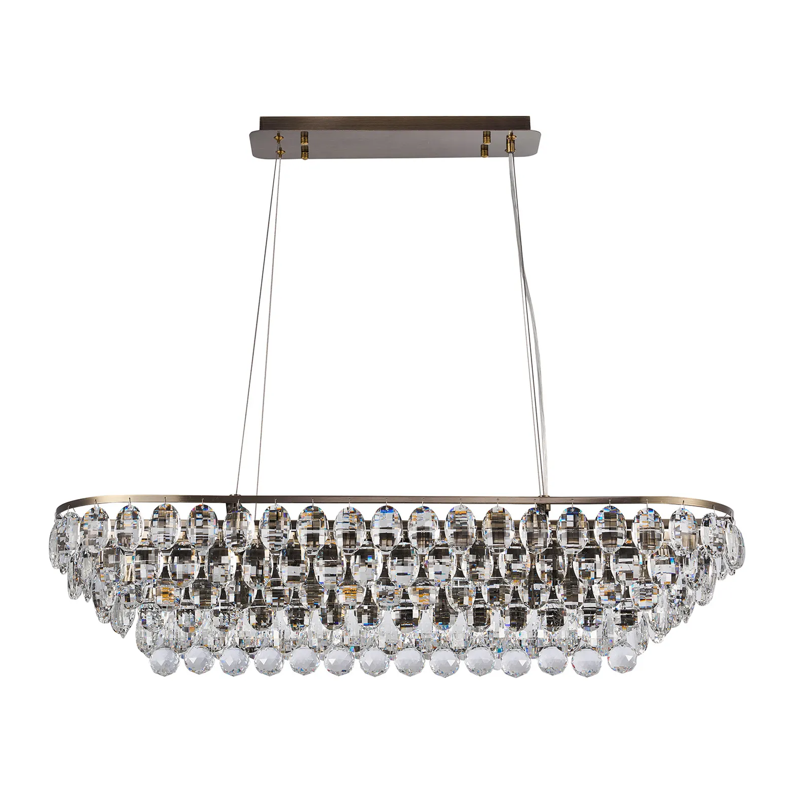 Lightologist Conifer Linear Pendant, 8 Light E14, Antique Brass/Crystal