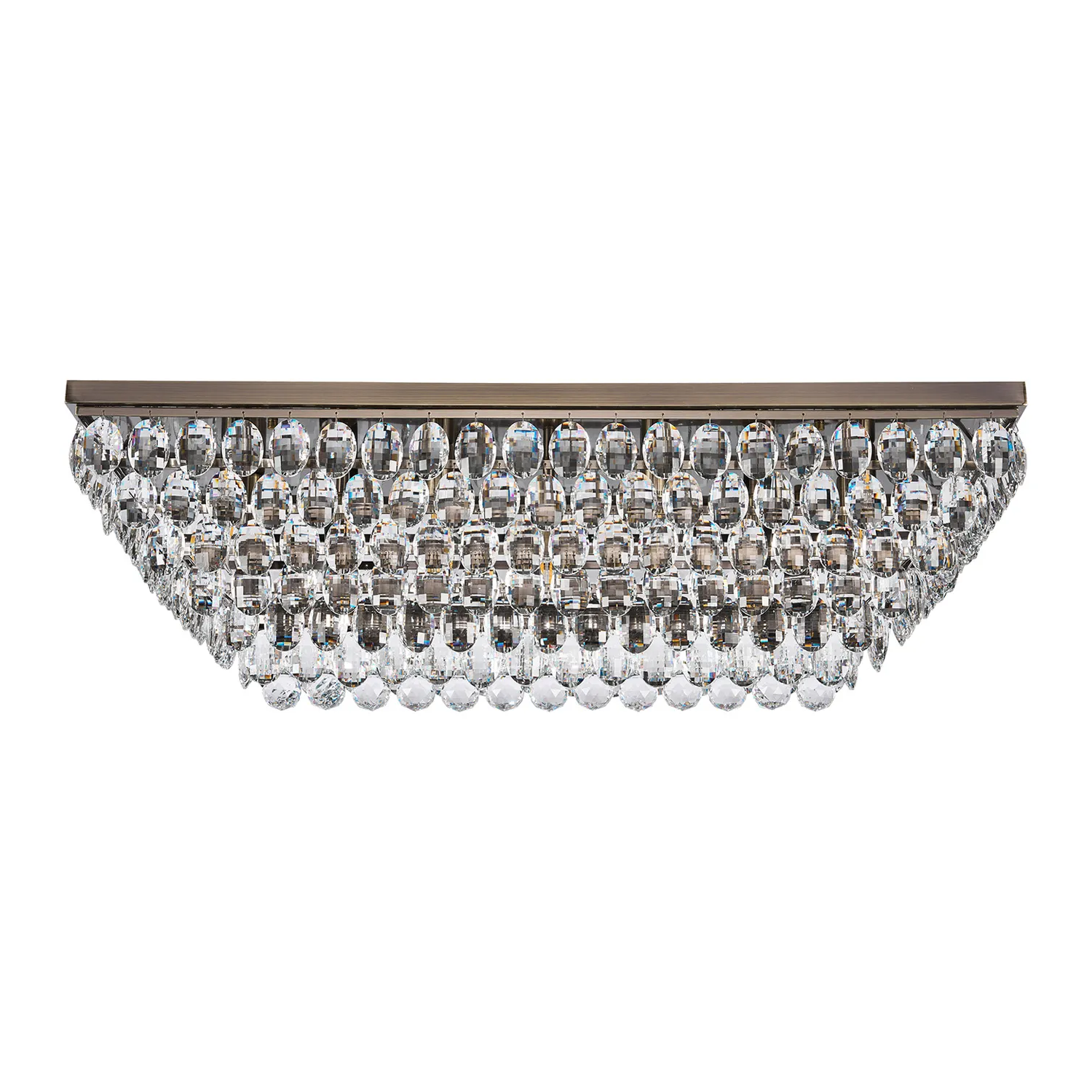 Lightologist Conifer Linear Flush Ceiling, 11 Light E14, Antique Brass/Crystal