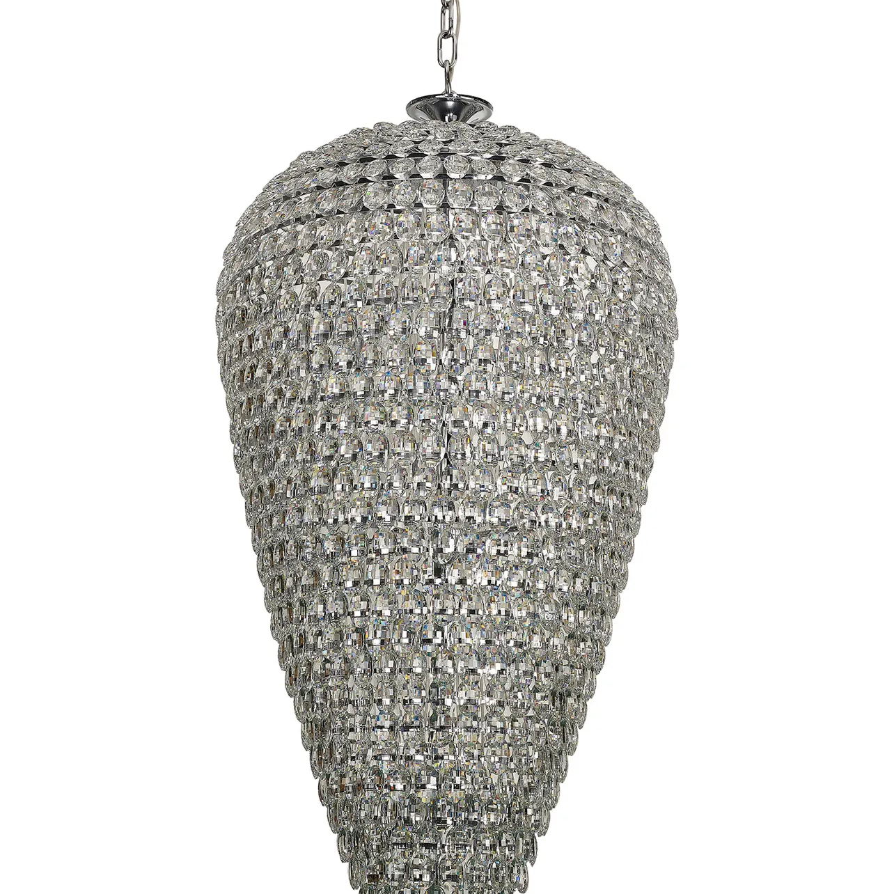 Lightologist Conifer 80cm Tall Acorn Pendant, 30 Light E14, Polished Chrome/Crystal