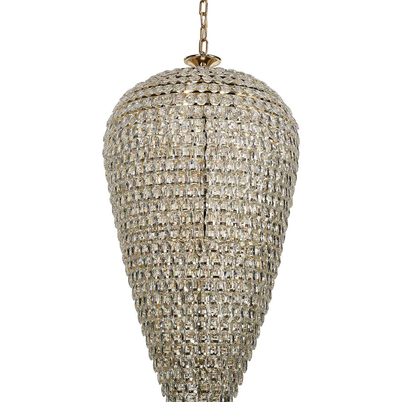 Lightologist Conifer 80cm Tall Acorn Pendant, 30 Light E14, French Gold/Crystal