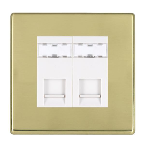 Hamilton 7G212J45-C6W Hartland G2 Polished Brass 2 Gang Unshielded Cat6 RJ45 Outlet - White Insert