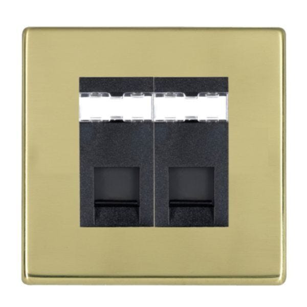 Hamilton 7G212J45B Hartland G2 Polished Brass 2 Gang Unshielded Cat5e RJ45 Outlet - Black Insert