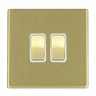 Hamilton 7G22R21R31SB-W Hartland G2 Satin Brass 2 Gang 10AX 1x 2 Way 1x Intermediate Plate Switch - White Insert