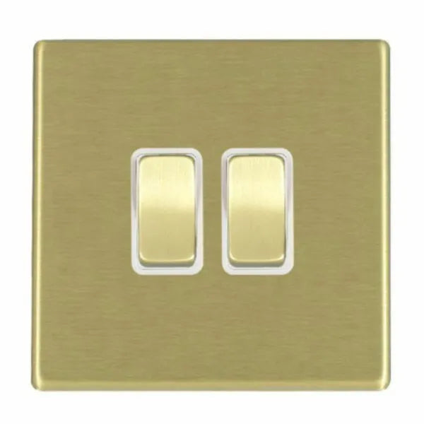 Hamilton 7G22R21R31SB-W Hartland G2 Satin Brass 2 Gang 10AX 1x 2 Way 1x Intermediate Plate Switch - White Insert