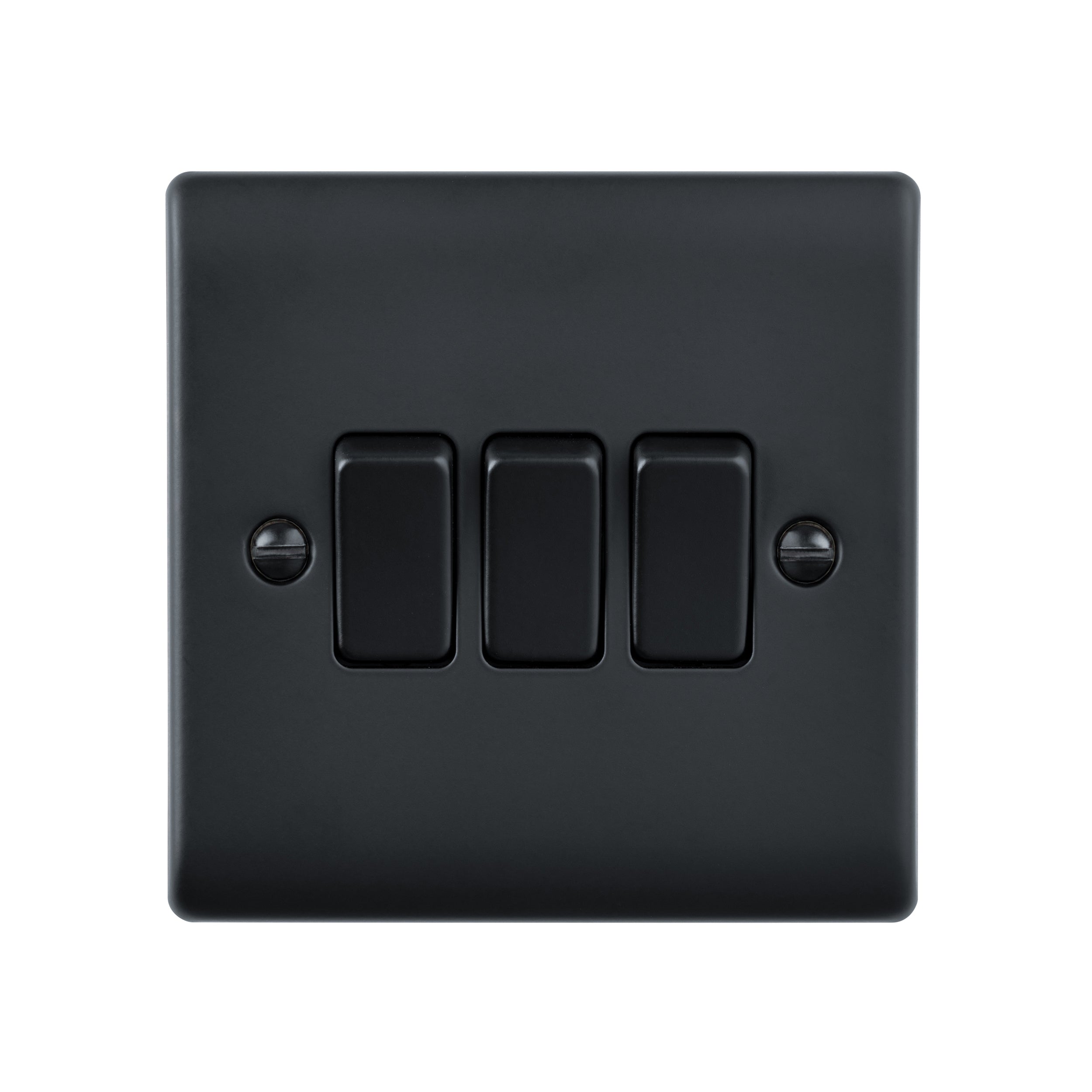 Saxby Raised Screwed 10AX 3G 2-Way Switch - Matt Black RS103BL