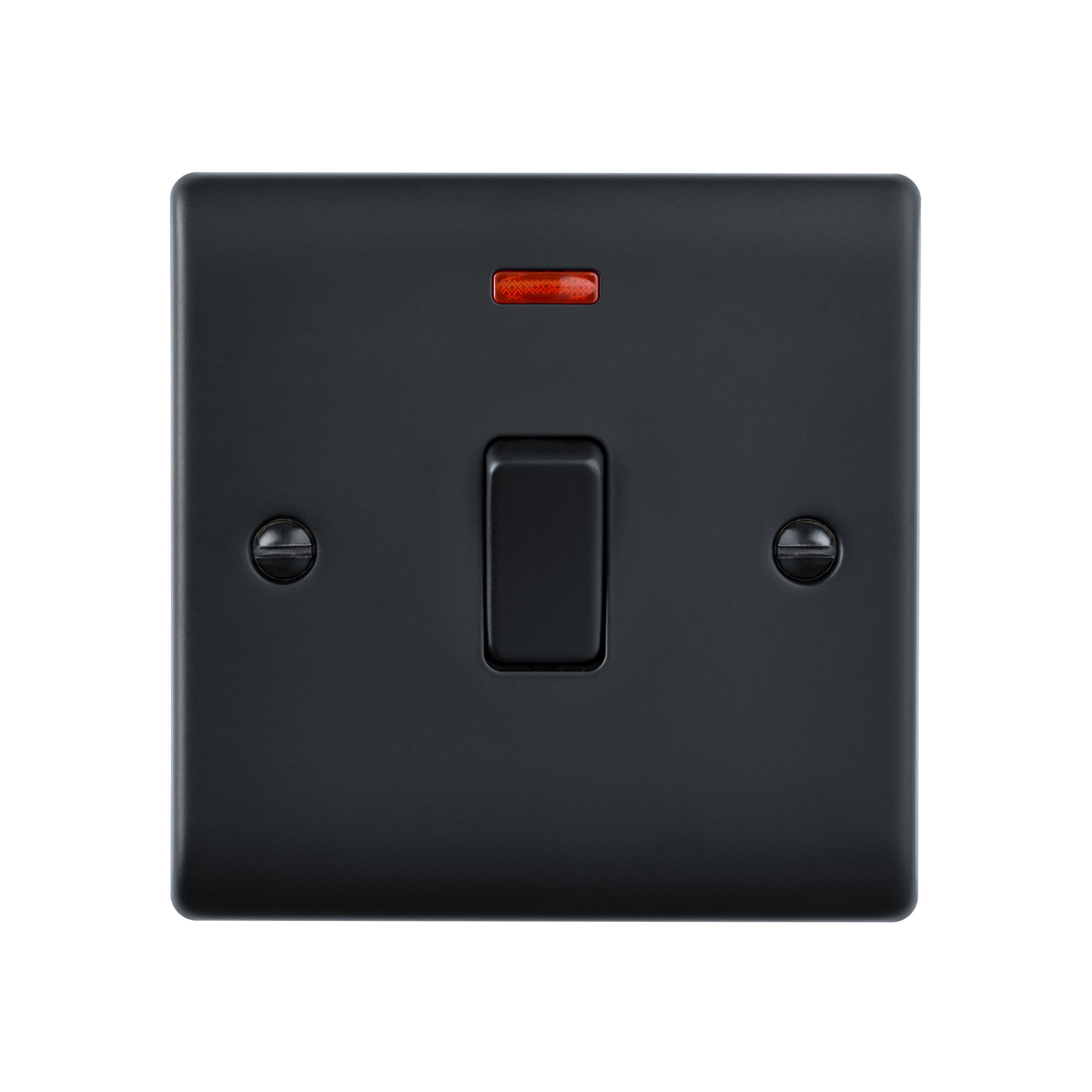 Saxby Raised Screwed 20A 1G DP Switch With Neon - Matt Black RS271BL