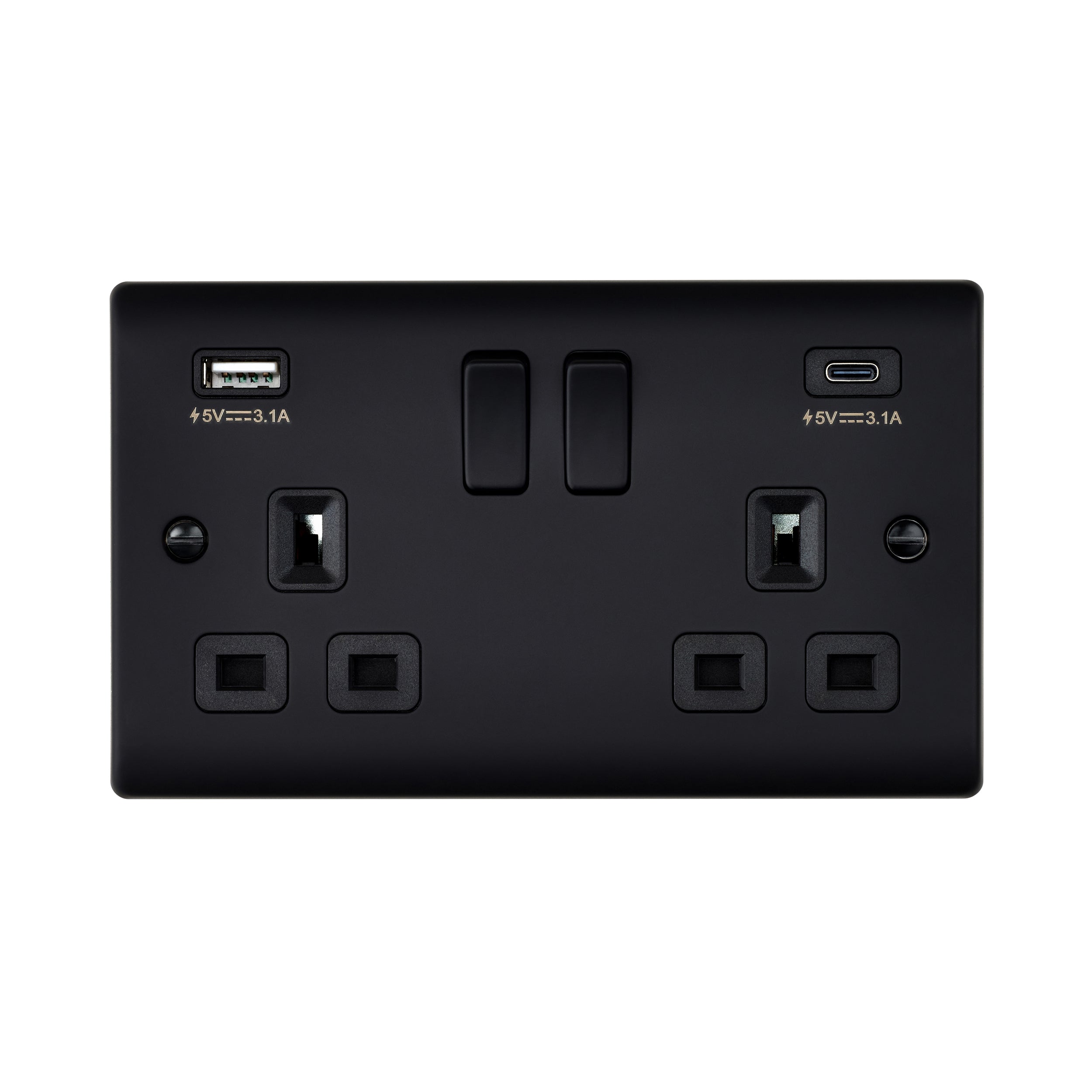 Saxby Raised Screwed 13A 2G DP Switched Socket with 45W USB A+C - Matt Black With Black Insert RS424BLB