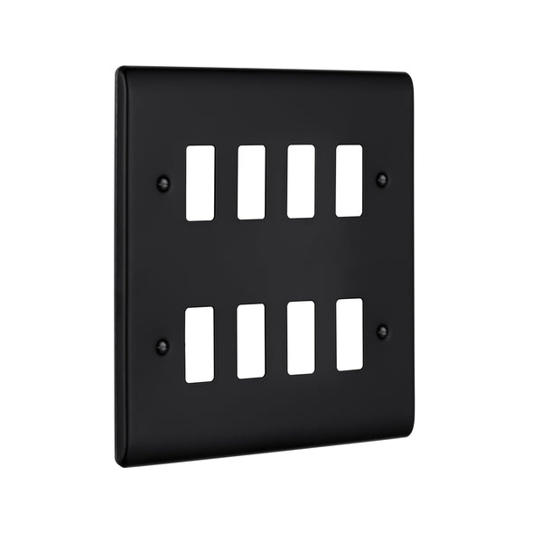 Saxby Raised Screwed 8G Grid Front Plate - Matt Black RSGFP8BL