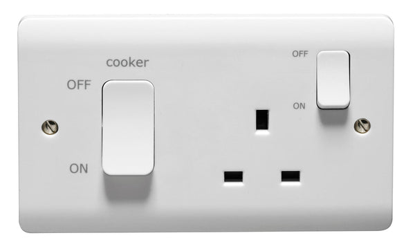 Crabtree Instinct 45A 2-Gang Dp Cooker Switch & 13A Dp Switched Socket White With Led Cr1520