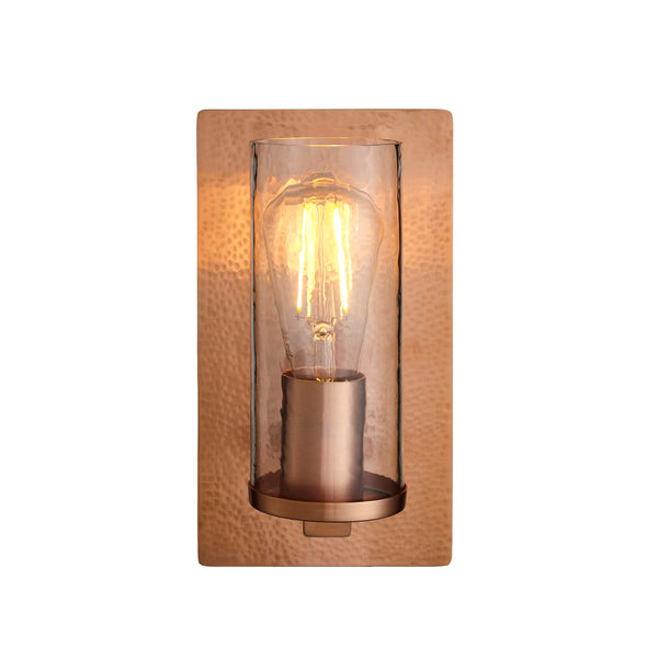 Lightologist Hammered copper plate & textured clear glass Metal Wall Light WIN13106719