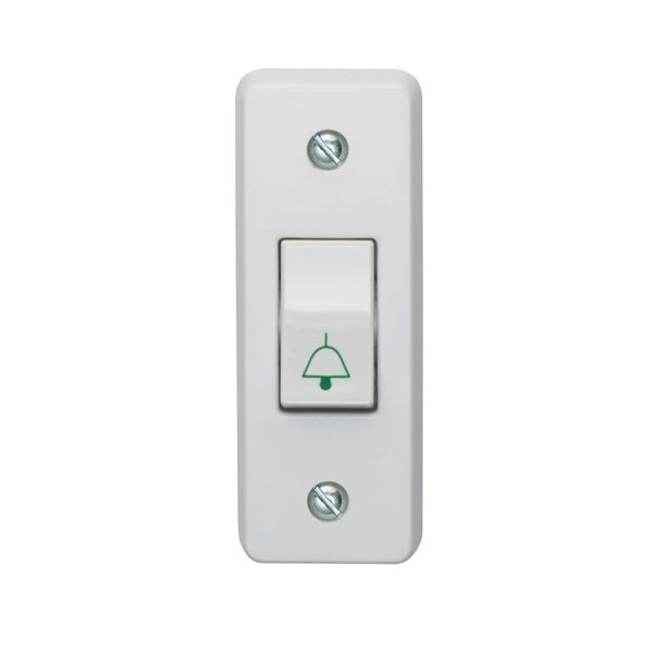 Crabtree Capital White Moulded 10A 1 Gang Retractive Architrave Switch Printed 'Bell Symbol' 4097/B