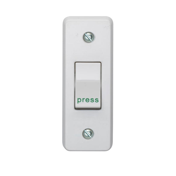Crabtree Capital White Moulded 10A 1 Gang Retractive Architrave Switch Printed 'Press' 4097/P