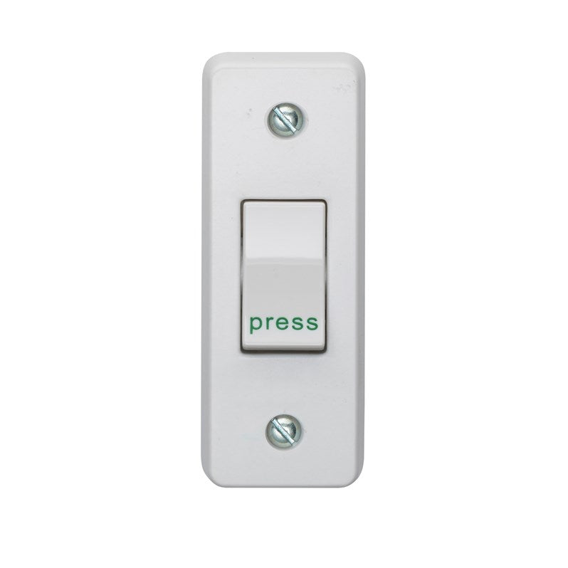 Crabtree Capital White Moulded 10A 1 Gang Retractive Architrave Switch Printed 'Press' 4097/P