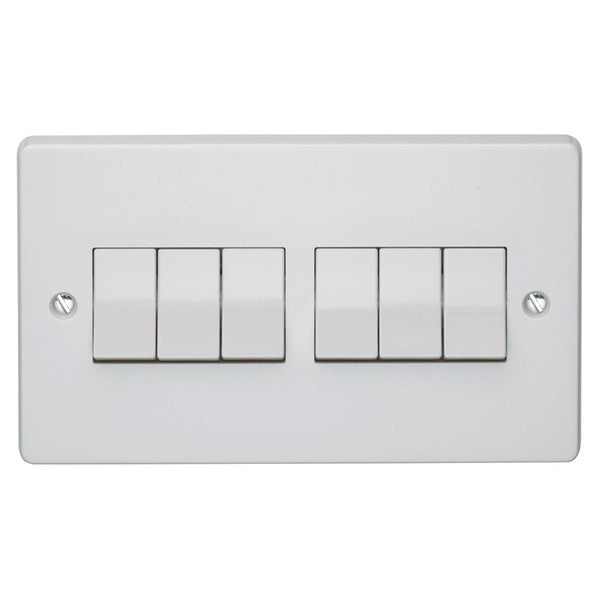 Crabtree Capital White Moulded 10AX 6 Gang 2 Way Switch 4176