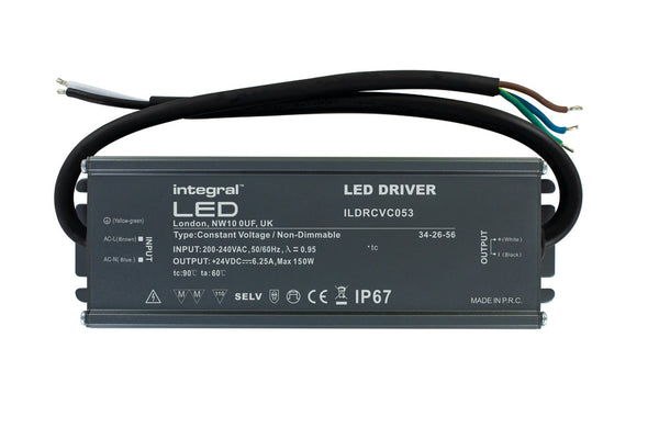 Integral LED CONSTANT VOLTAGE DRIVER 150W 24VDC IP67 NON-DIMM 200-240V INPUT INTEGRAL ILDRCVC053
