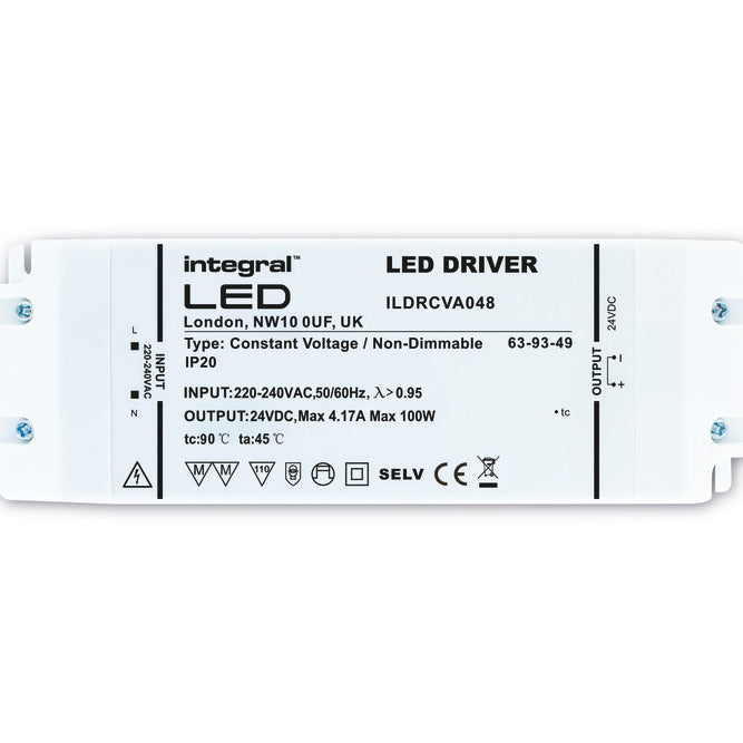 Integral LED CONSTANT VOLTAGE DRIVER 100W 24VDC IP20 NON-DIMM 200-240V INPUT INTEGRAL ILDRCVA048