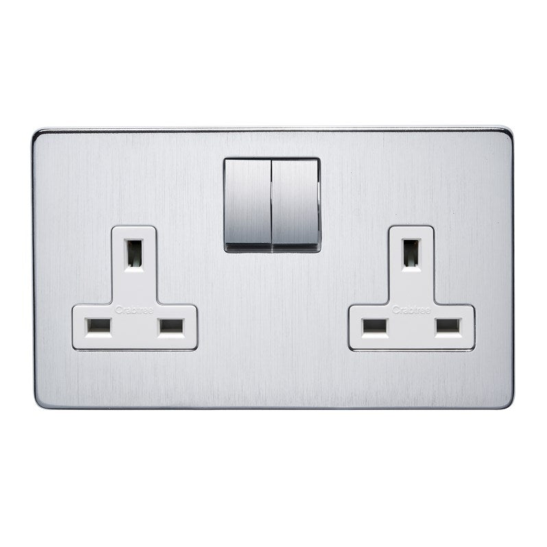 Crabtree Platinum Satin Chrome 2 Gang Socket 7316/SC/WH White inserts