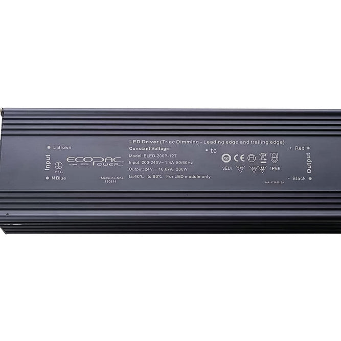 Integral LED CONSTANT VOLTAGE DRIVER 200W 24VDC IP66 TRIAC DIMMABLE 200-240V INPUT 20W MIN LOAD ECOPAC POWER ELED-200P-24T