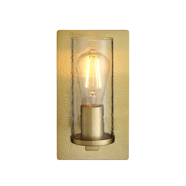 Lightologist Hammered brass plate & textured clear glass Metal Wall Light WIN13106717