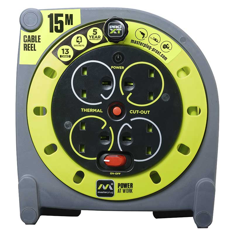 MasterPlug Pro XT 4 Socket 15M 13A Case Reel Uk HMU15134SL-PX