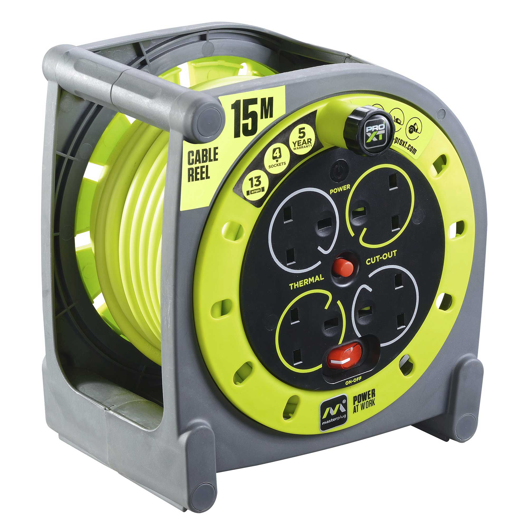 MasterPlug Pro XT 4 Socket 15M 13A Case Reel Uk HMU15134SL-PX