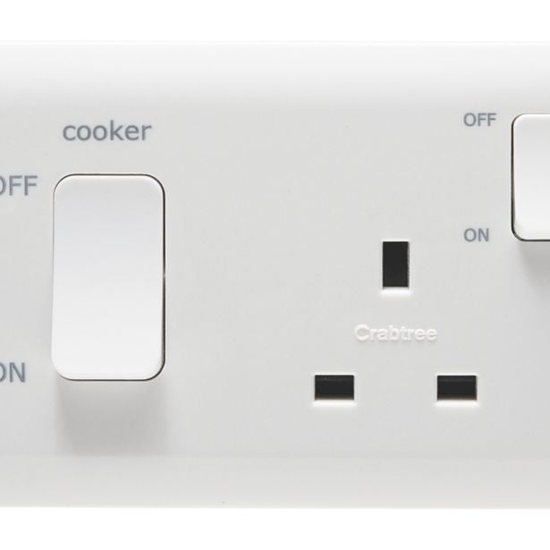 Crabtree Instinct 45A 2-Gang Dp Cooker Switch & 13A Dp Switched Socket White With Led Cr1521