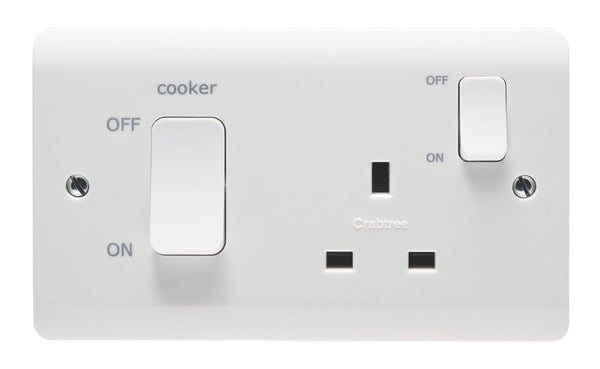Crabtree Instinct 45A 2-Gang Dp Cooker Switch & 13A Dp Switched Socket White With Led Cr1521